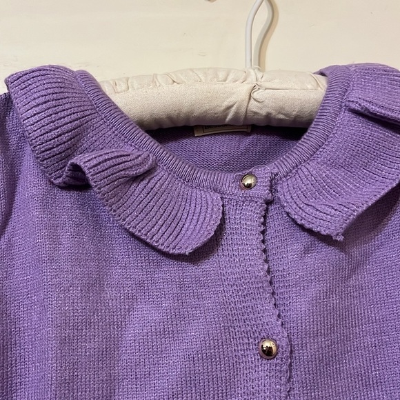New Cute Ruffle Trim Trendy Knit Cardigan Button Down Sweater XL - Picture 2 of 6